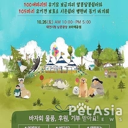 시온쉼터는 다가오는 10월 26일 유기묘와 유기견의 병원비 돕기 바자회를 진행한다.